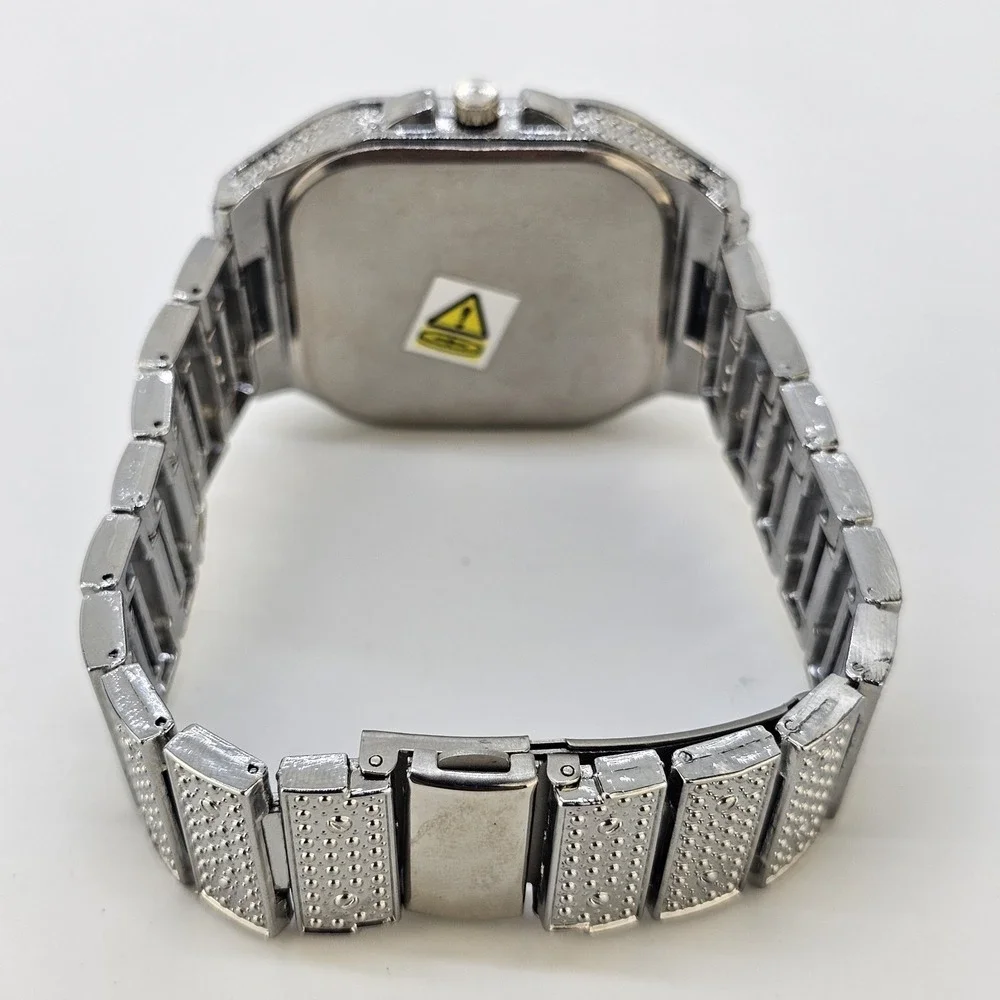 Men's Ice Out Square Watch 41MM Gray Dial Gray Bracelet Band 8